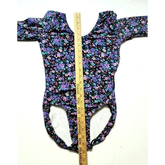 GK Elite VTG Field of Flowers Cotton Blend LS Leotard Bodysuit Purple AS Adult S - Picture 13 of 16